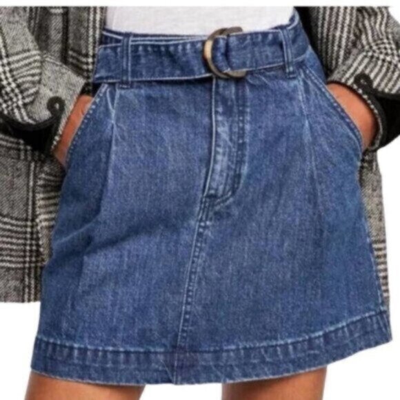 NWT Free People Women's Denim Mini Skirt with Belt Indigo Wash Size 26 - Picture 1 of 10
